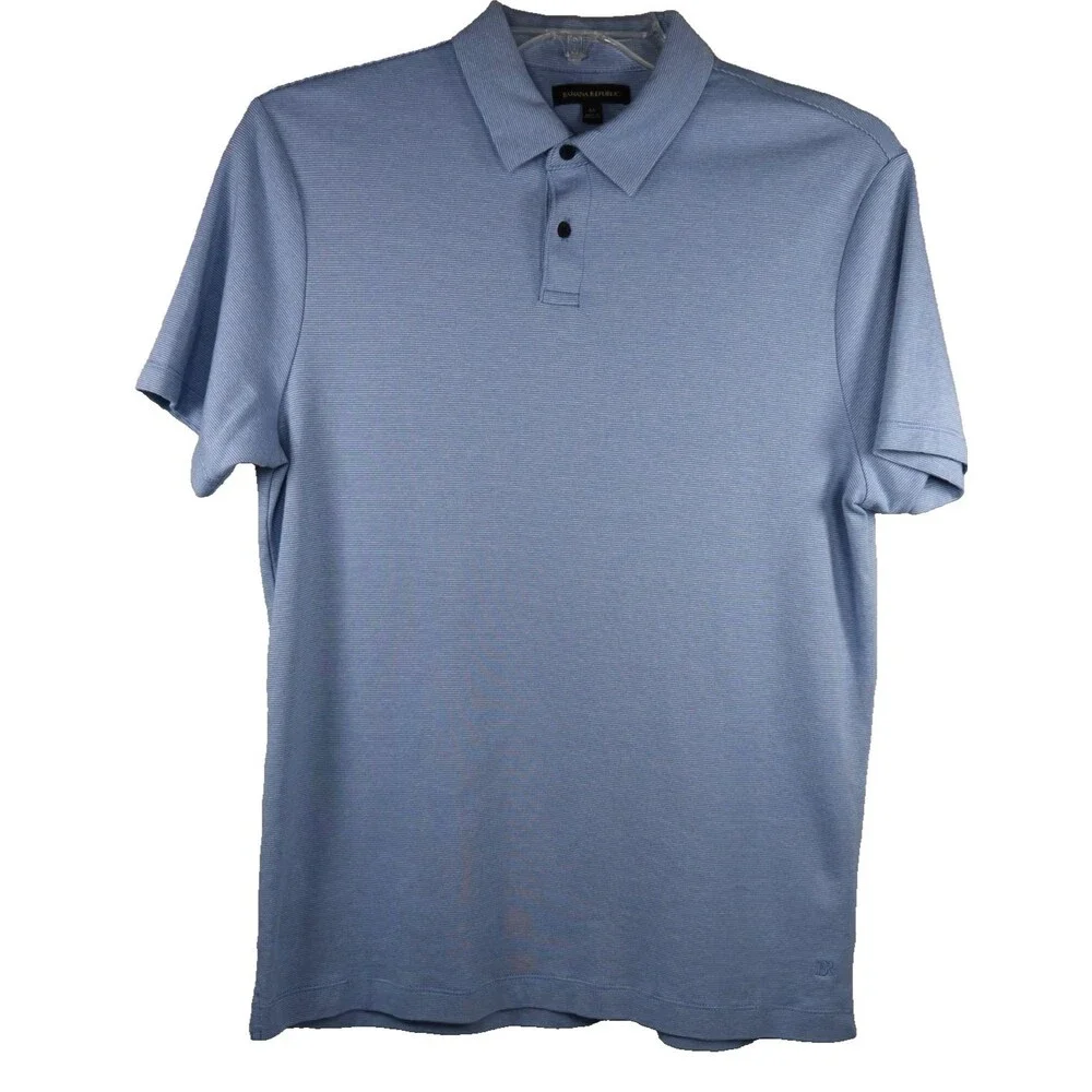 Banana Republic Performance Pique Polo Knit Shirt Men's Medium Blue Short Sleeve
